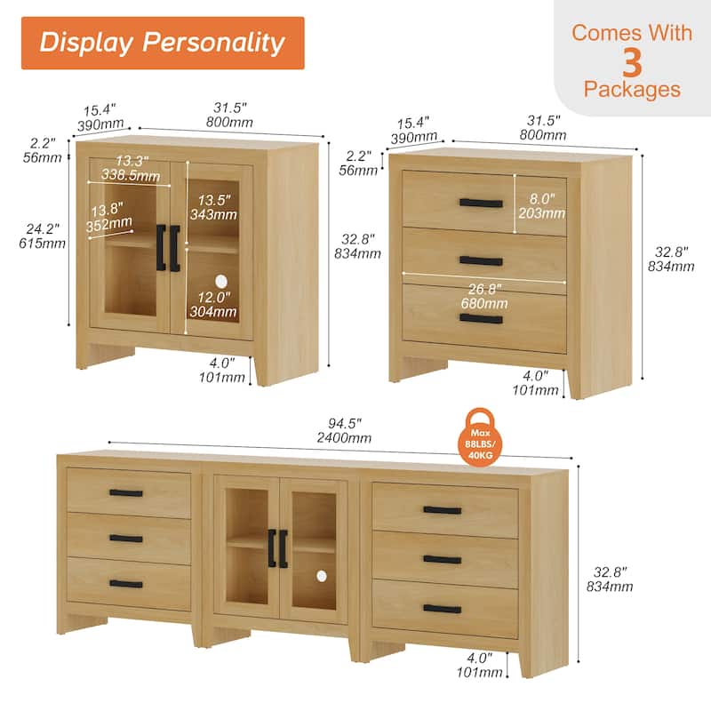 WAMPAT TV Stand for TVs up to 85 Inch, 3 in 1 Multifunction Entertainment Center with Drawers and Glass Doors - n/a