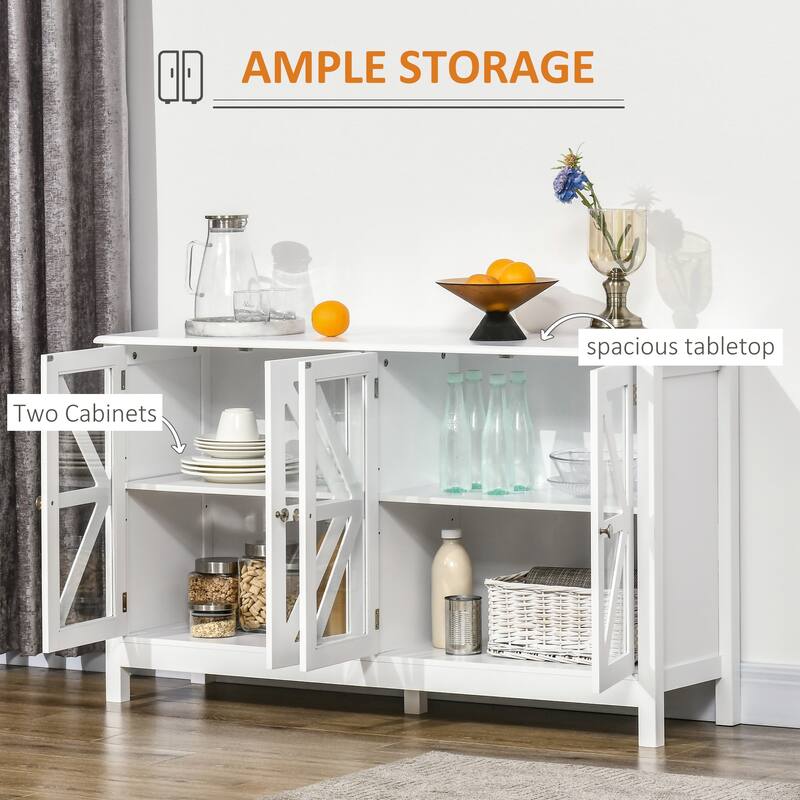 Buffet Cabinet with 4 Tempered Glass Doors and Adjustable Storage Shelf,Sideboard