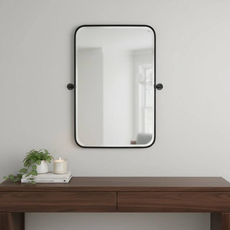 HomeRoots 36" Black Metal Adjustable Framed Accent Mirror - 24.00 in. x 36.00 in. x 1.57 in. - 24.00 in. x 36.00 in.  x 1.57 in.