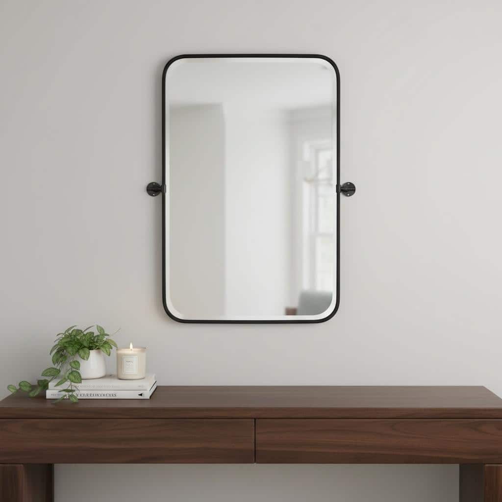 HomeRoots 36" Black Metal Adjustable Framed Accent Mirror - 24.00 in. x 36.00 in. x 1.57 in.