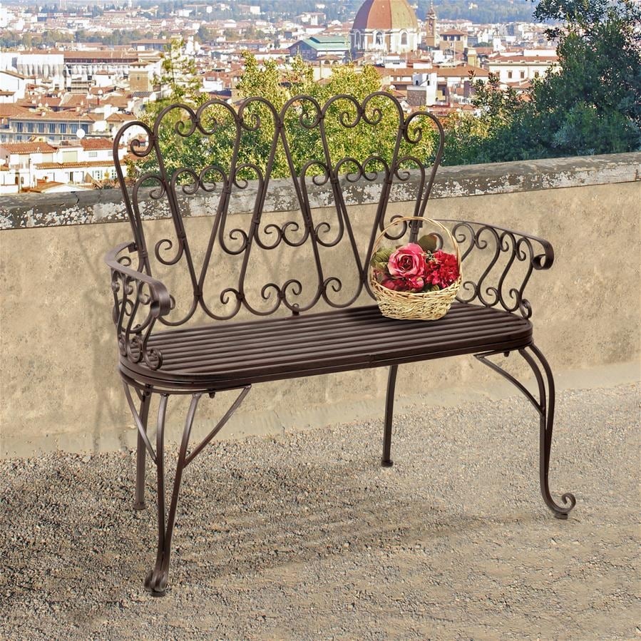 Bronze Best Choice Products Classic Metal Patio Garden Bench w/Decorative Floral Scroll Design 