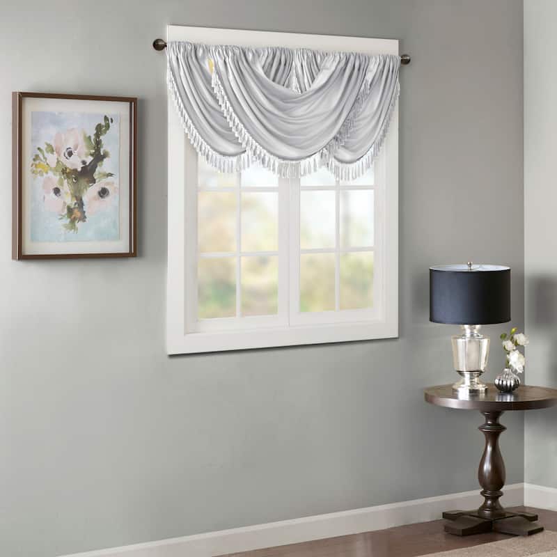 Madison Park Juline Faux Silk Waterfall Embellished Valance - 38 x 46"