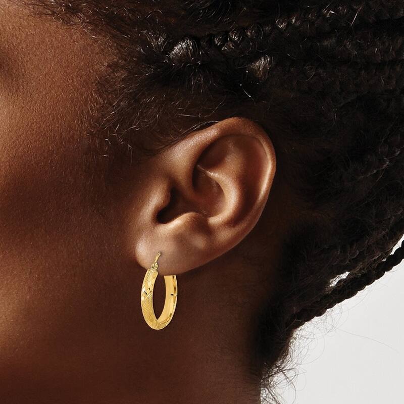 Curata 14k Yellow Gold Textured Patterned 20.5x3.5mm Hoop Earrings