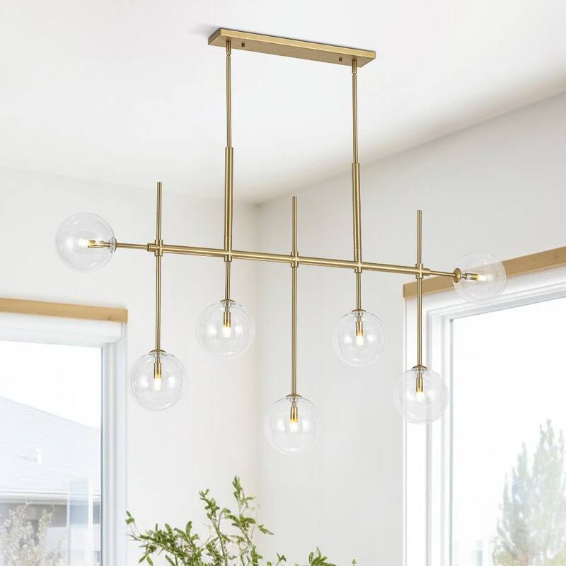 7-Light Handblown Glass Globe Modern Linear Chandelier