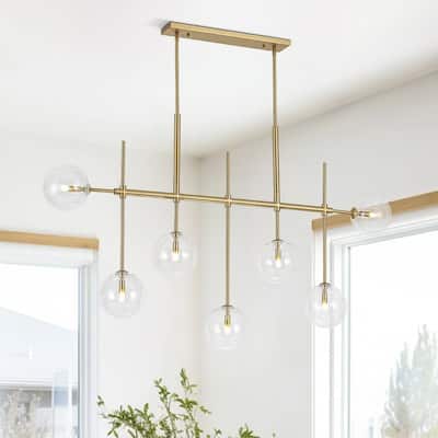 7-Light Handblown Glass Globe Modern Linear Chandelier