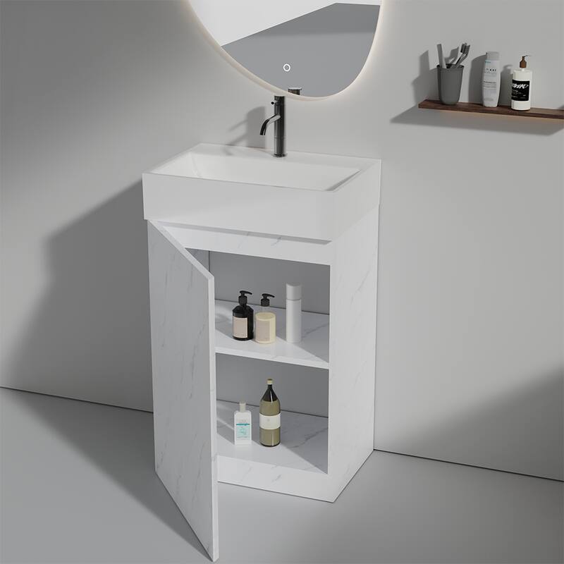 GDFStudio - Harper Elegant 20" Marble-Patterned Freestanding Bathroom Vanity with Ceramic Sink