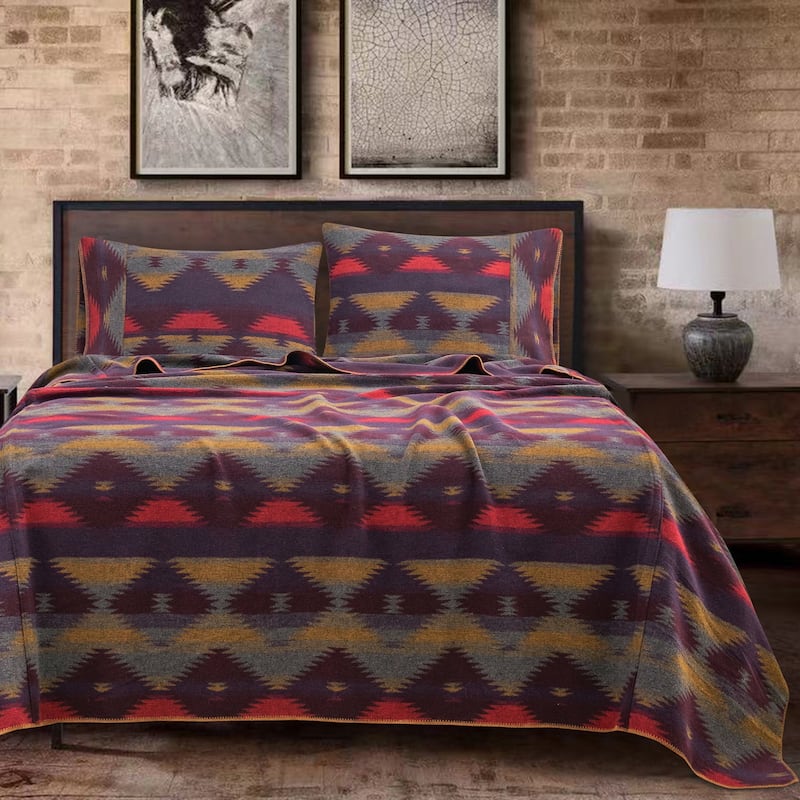 Paseo Road by HiEnd Accents Gila Wool Blend Western Aztec Blanket Set, 3PC