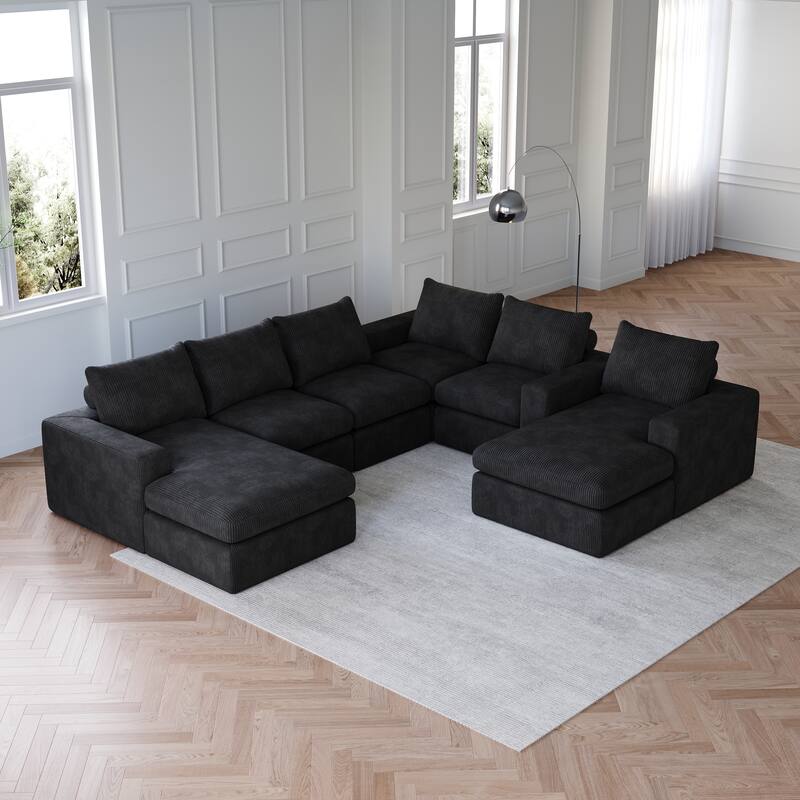 L-shaped Sectional Sofa Set of 2 Corduroy Upholstered Cloud Modular Couch with Chaise Free Combination Sectional Sofa Set