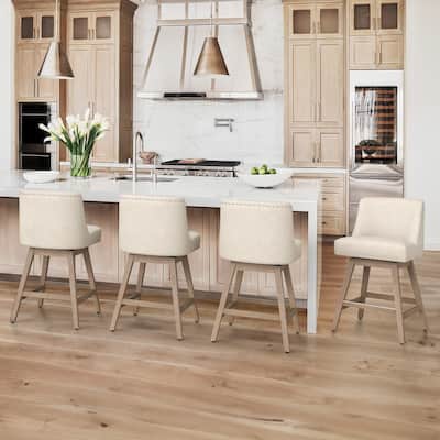 26 in. H Counter Height 360 Free Swivel Bar Stools Upholstered Wooden Counter Stools with Back