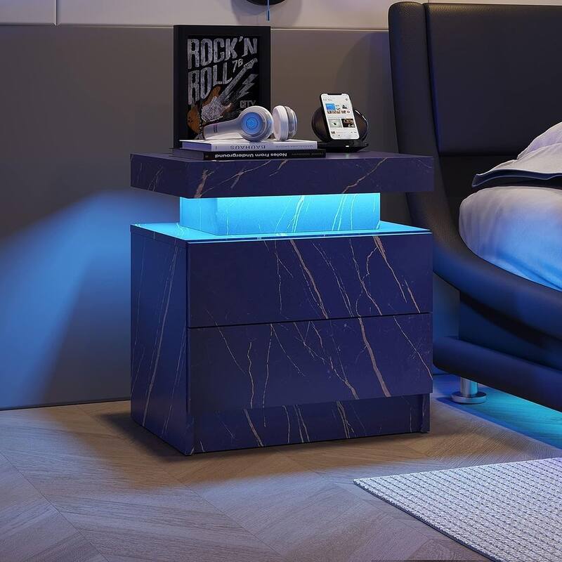 19.3" Modern 2 Drawers LED Nightstand with Adjustable Lights