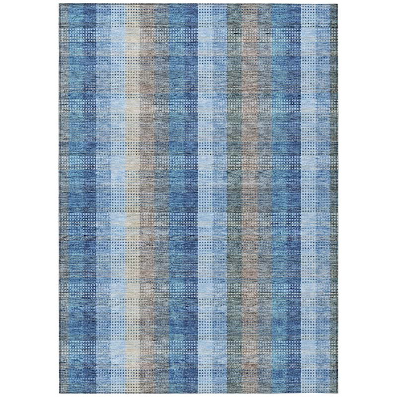 Machine Washable Indoor/ Outdoor Modern Plaid Chantille Rug