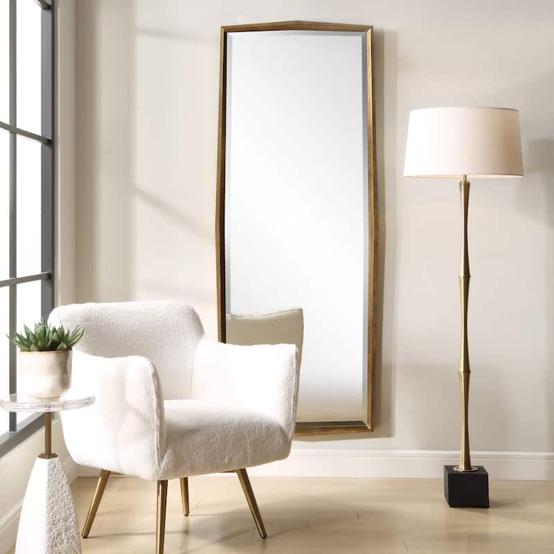 Faceted Profile Wood Framed Beveled Dressing Mirror - 76" - Antiqued Gold Finish