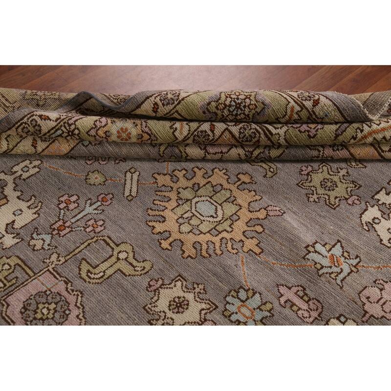 Vegetable Dye Oushak Turkish Large Rug Hand-Knotted Grey Wool Carpet - 10'5"x 13'8"