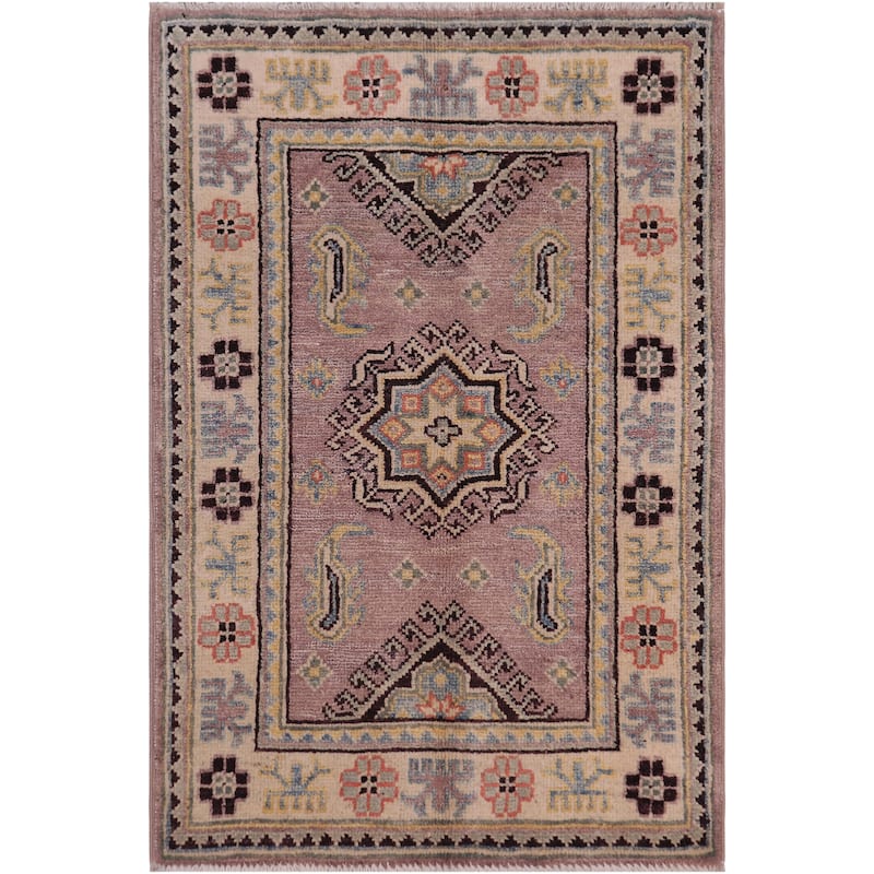 Bohemian Kazak Aniyah Taupe/Beige Wool Rug - 2'0'' x 3'0''