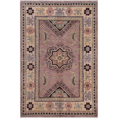 Bohemian Kazak Aniyah Taupe/Beige Wool Rug - 2'0'' x 3'0''