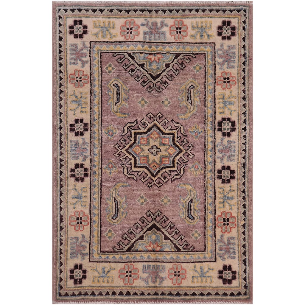 Bohemian Kazak Aniyah Taupe/Beige Wool Rug - 2'0'' x 3'0''
