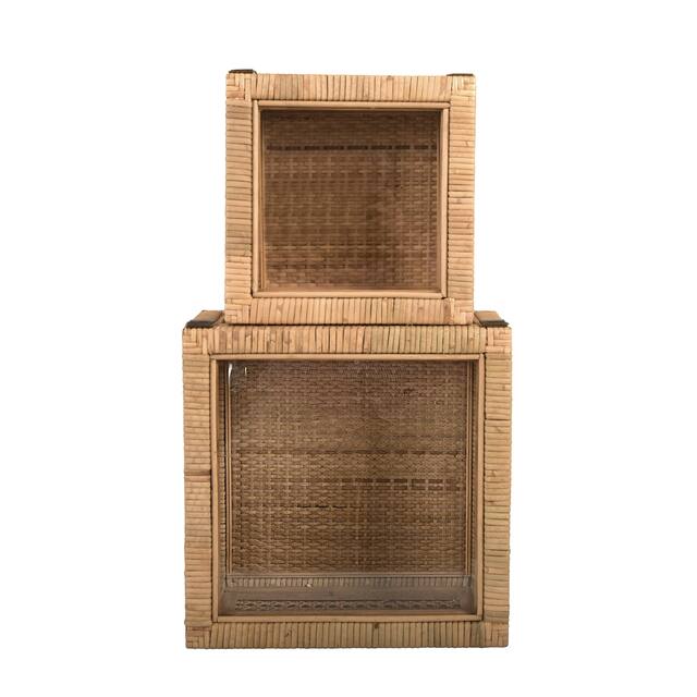 Cane and Rattan Display Boxes with Glass Lid, Set of 2