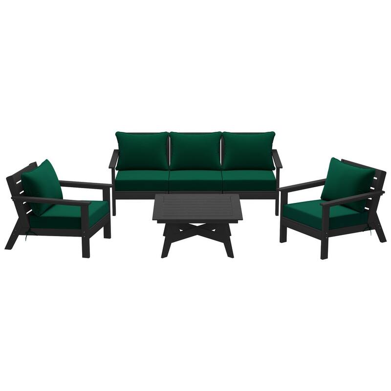 Birchwood All Weather HDPE Outdoor Patio Black Deep Seating Conversation Set (6-Piece Set)