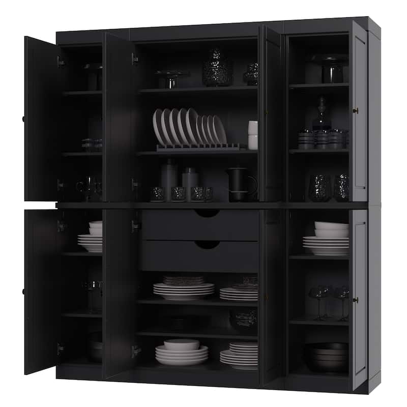Palace Imports 100% Solid Wood Kitchen China Cabinet Pantry with Glass or Solid Wood Doors and 2-Drawer Kit - 65" x 71.5"