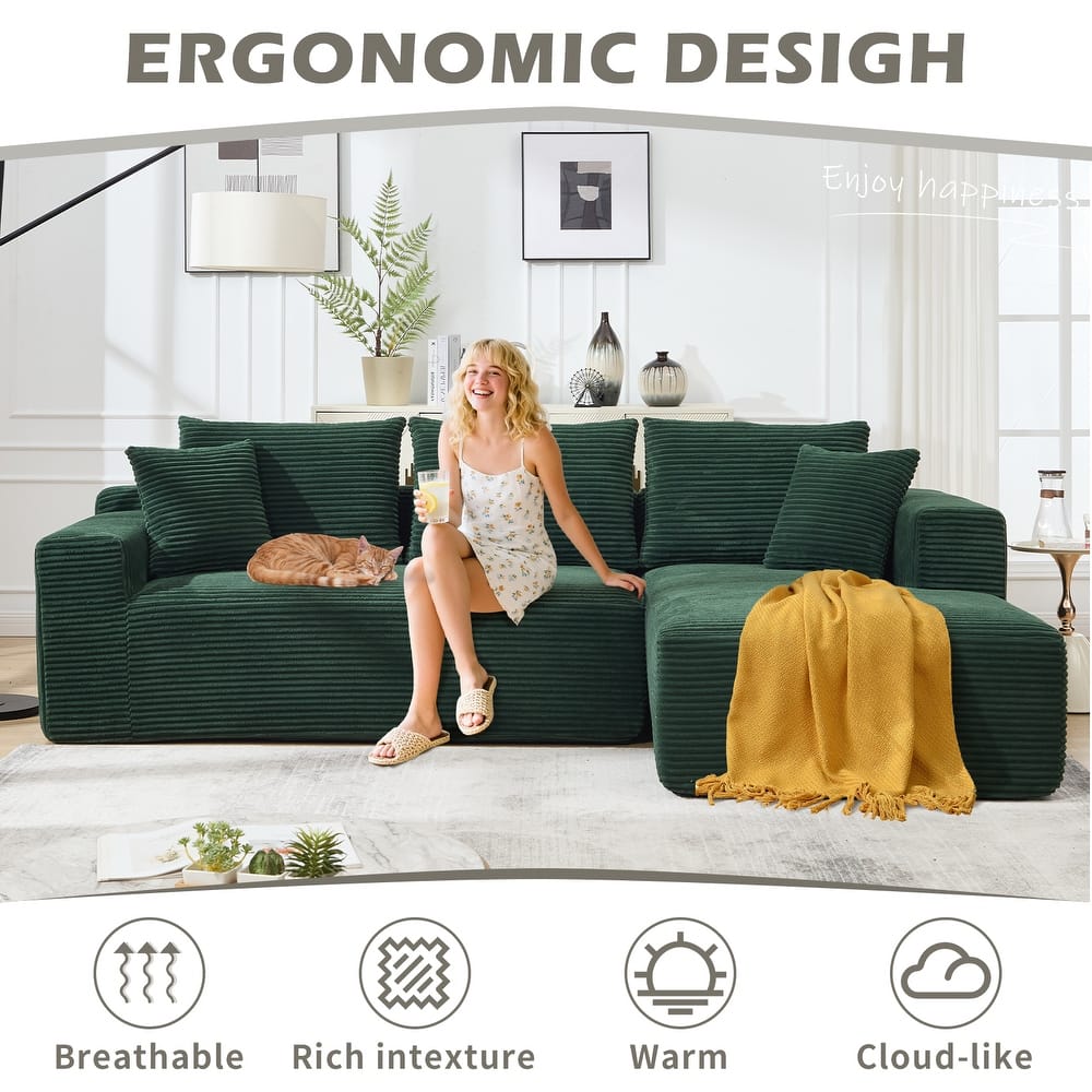 Modular Sectional Cloud Sofa with L-Shape Chaise, Oversized Corduroy Upholstered Boneless Sofa, Corner Sofa with Deep Seat