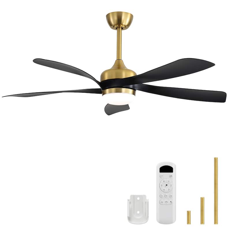 Sofucor 52"Smart,Ceiling Fans with Lights and Remote, Compatible with Alexa/Google/App, 3-Color Light 6-Speed Timing - Remote Control - Gold with Black ABS Blades