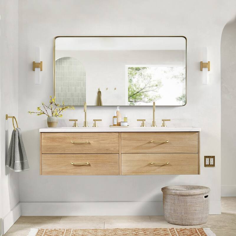 Aiwen Modern 1-Light LED Wall Sconce Electroplated Brass Finish with White Jade Acid-Washed Glass Shade