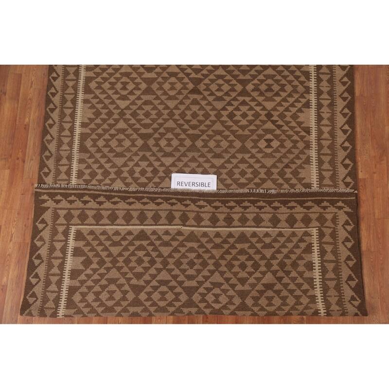 Hand Woven Oriental 100% Wool Carpet Southwestern Geometric Brown Kilim Area Rug - 9' 6'' X 6' 4''
