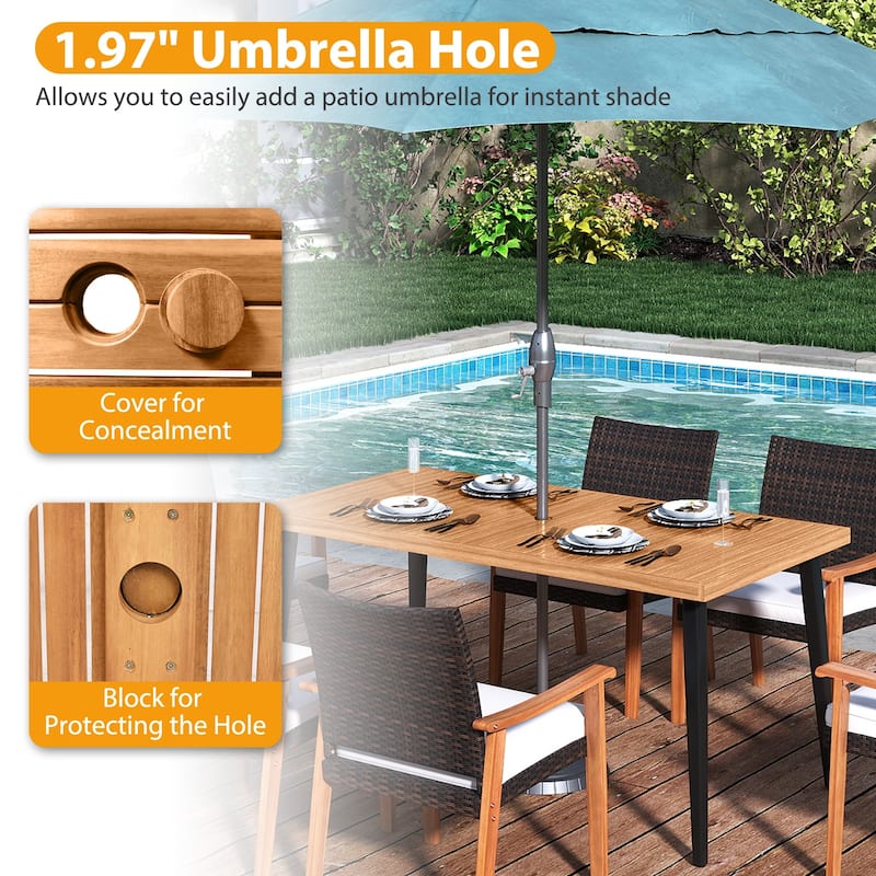 Gymax 7PCS Patio Dining Table Set w/Tabletop 1.97'' Umbrella Hole