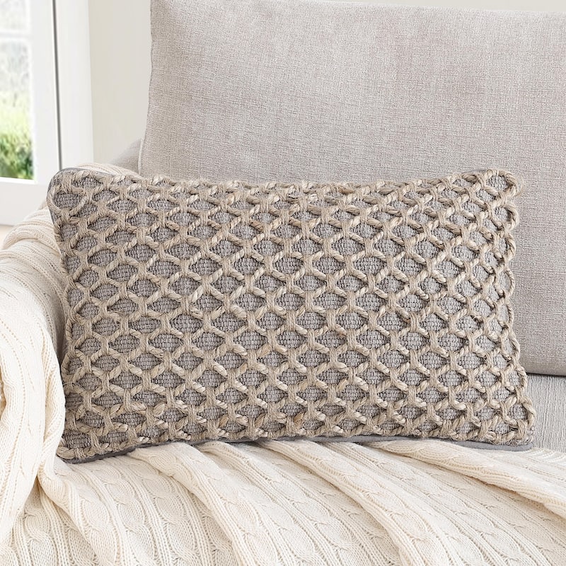 Boho Living Jada Braided Cotton/Jute Throw Pillows - Grey - 12x20