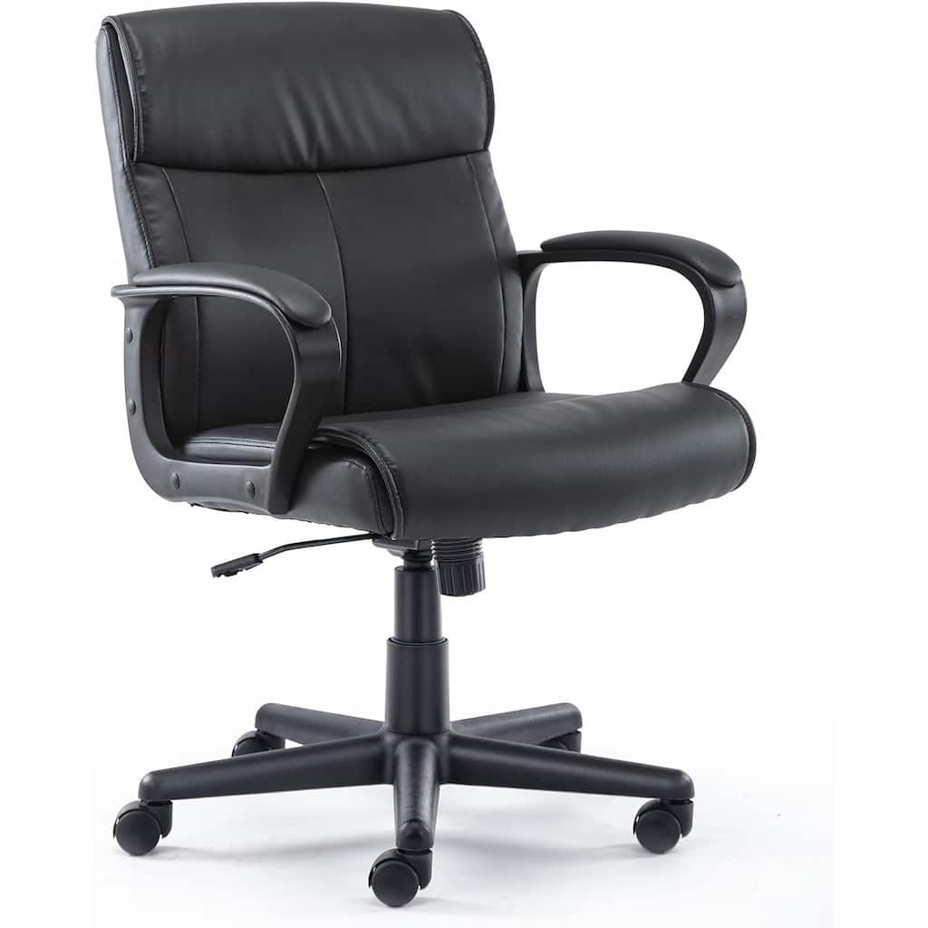 Executive Office Chair with Padded Armrests Mid Back Lumbar Support and Adjustable Height Tilt Angle, PU Leather Swivel Rolling
