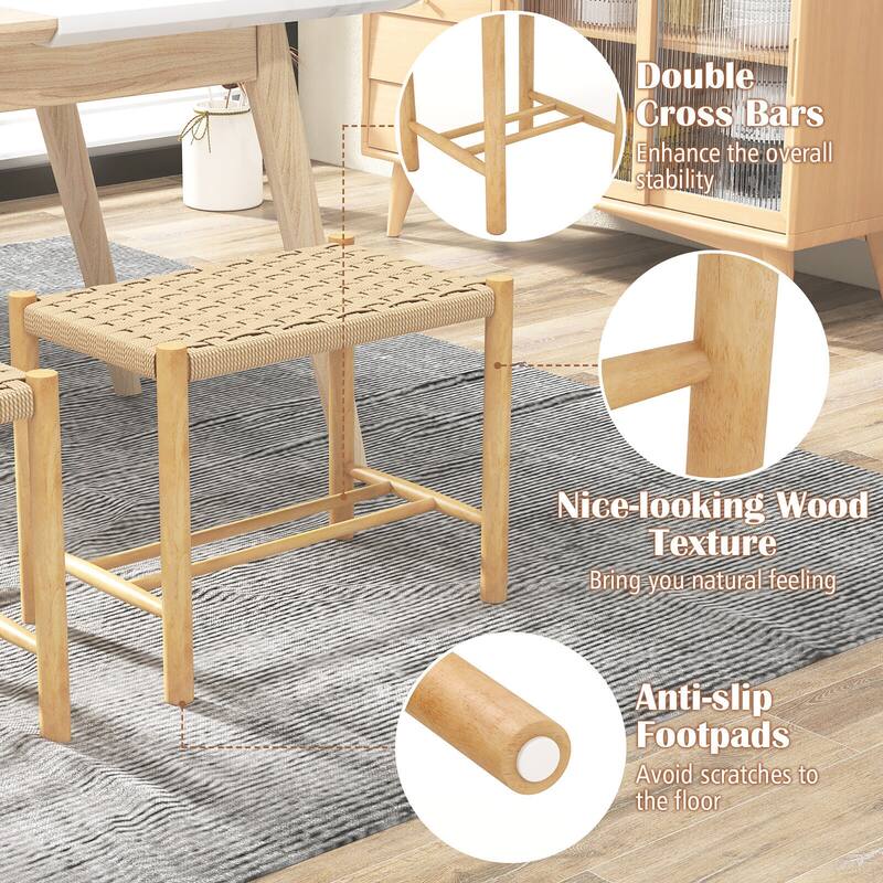 Gymax 18'' Dining Stool Set of 4 Backless w/ Rubber Wood Frame Woven