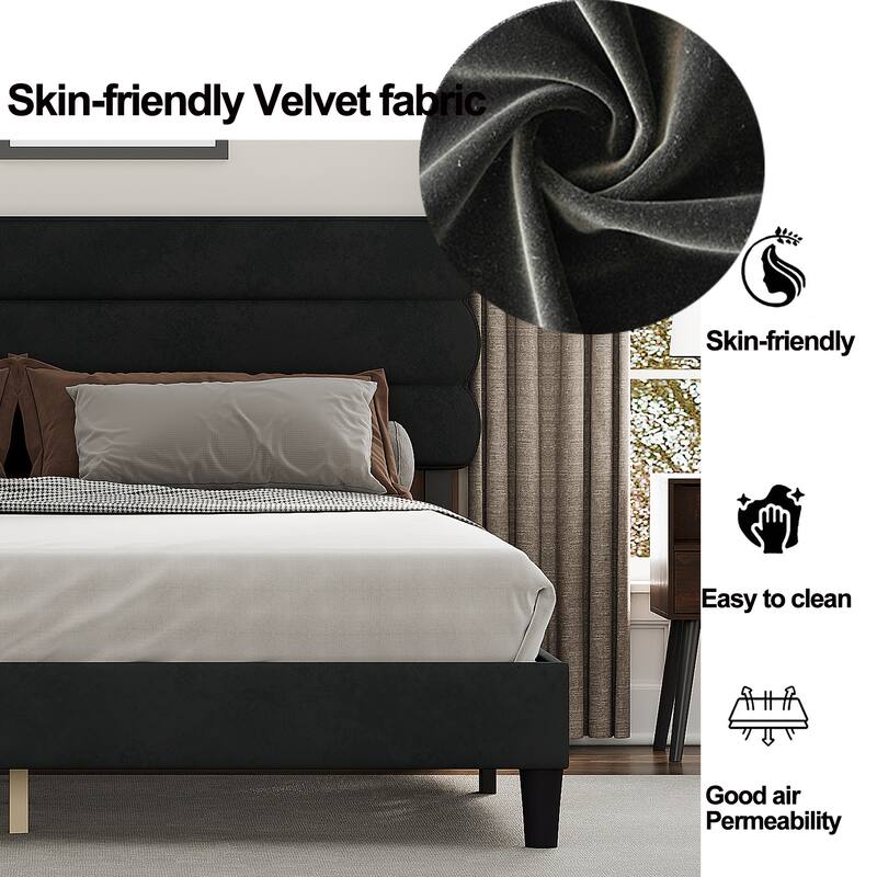 King Bed Frame with Headboard,Sturdy Platform Bed with Wooden Slats Support,No Box Spring,Mattress Foundation,Easy Assembly