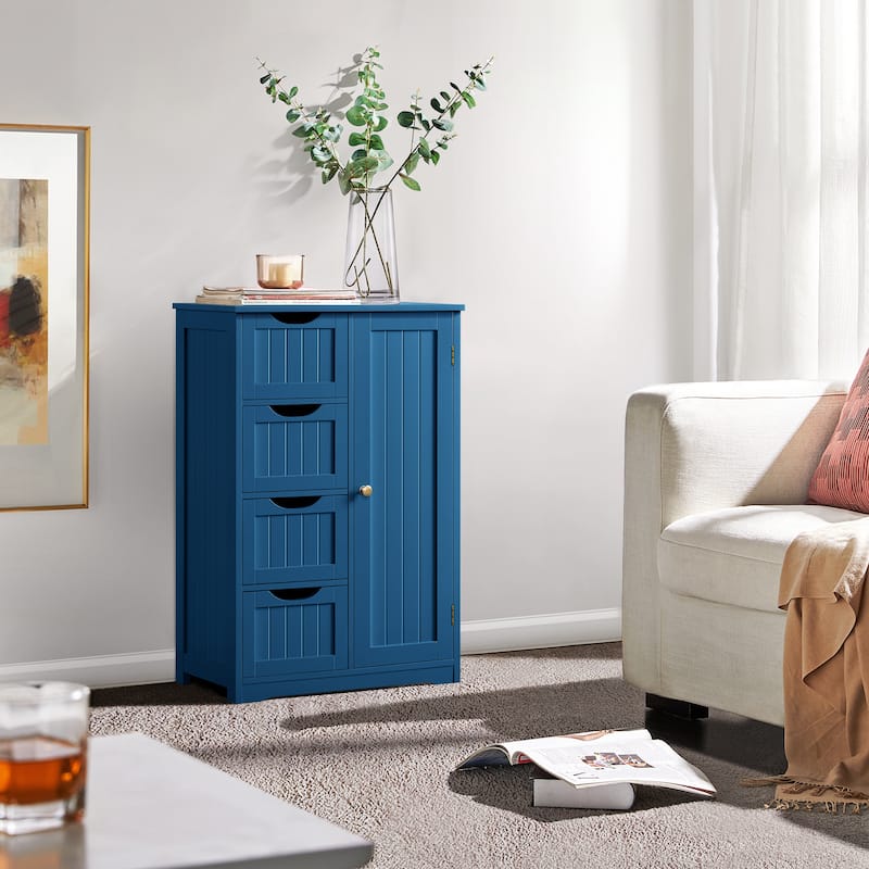 Yaheetech 4-Tier Wooden Bathroom Floor Cabinet for Bathroom Kitchen Bathroom, Livingroom - Navy Blue
