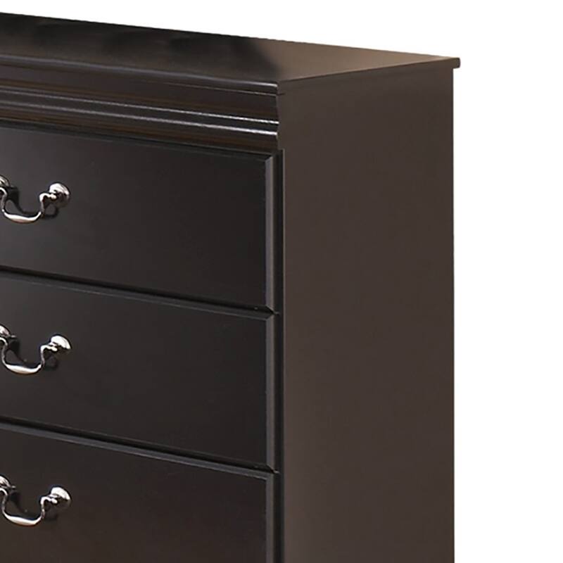 Yara Wide Dresser, Classic Black Finish, 6 Drawers, Pewter Handles