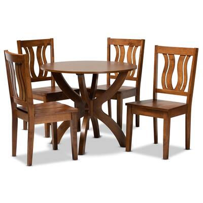 Karla Modern and Contemporary Transitional Walnut Brown Finished Wood 5-Piece Dining Set