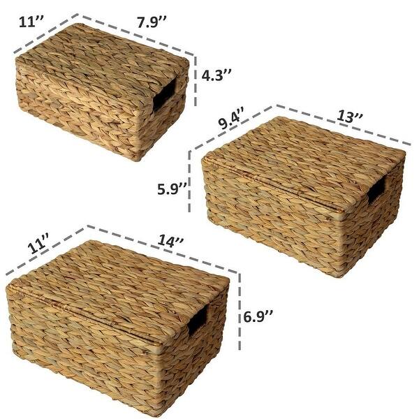 Set of 3 Wicker Storage Baskets with Lids and Insert Handles