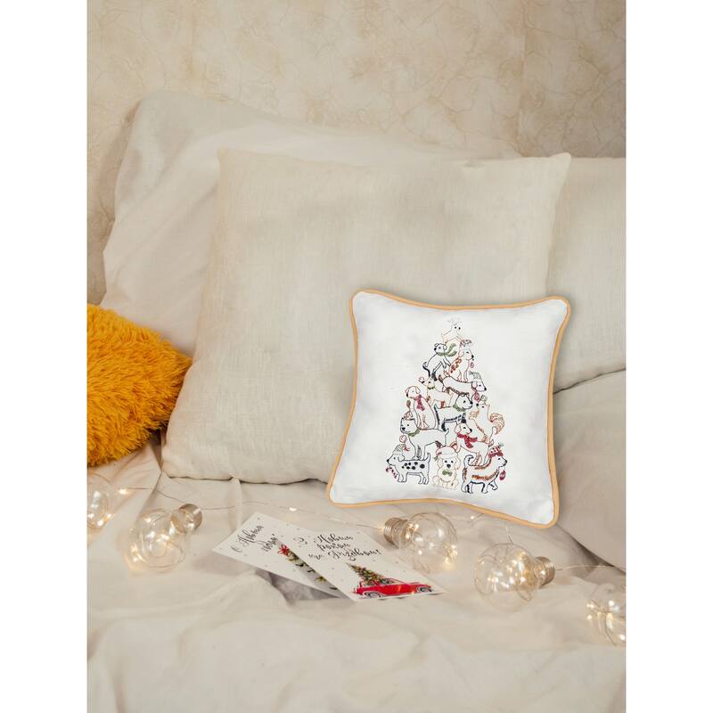 Christmas Puppy Tree Embroidered Decorative Accent Throw Pillow