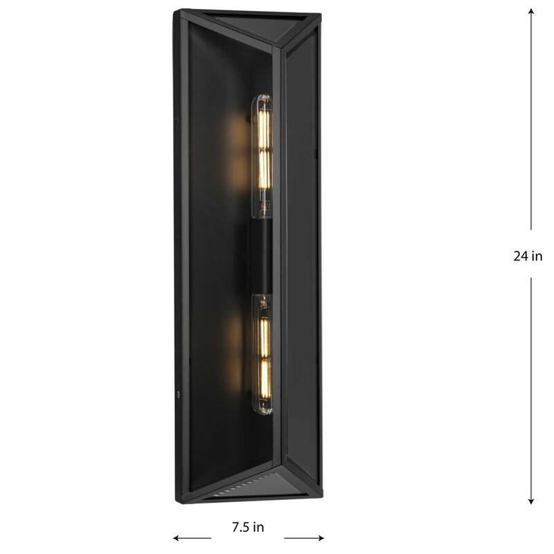 Bristol Collection Two-Light Black Modern Farmhouse Large Outdoor Wall Lantern - 7.5 in x 4.62 in x 24 in