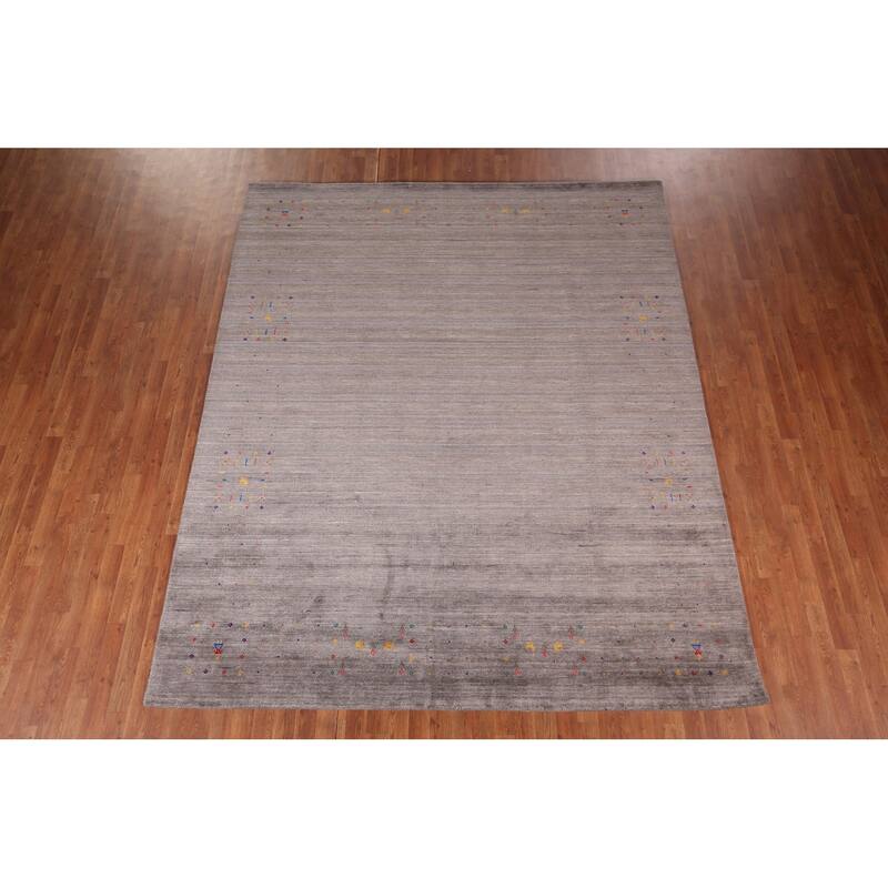 Earth Tone Gabbeh Oriental Area Rug Hand-Knotted Wool Carpet - 8'2" X 9'10"