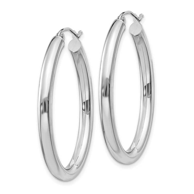 Curata 14k White Gold Hinged Post Polished Oval Tube Hoop Earrings - 22x28mm