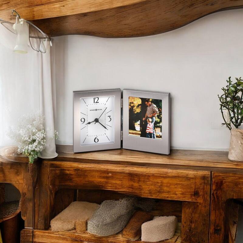 Howard Miller Envision Modern Sleek Table Clock with Photo Insert - Silver