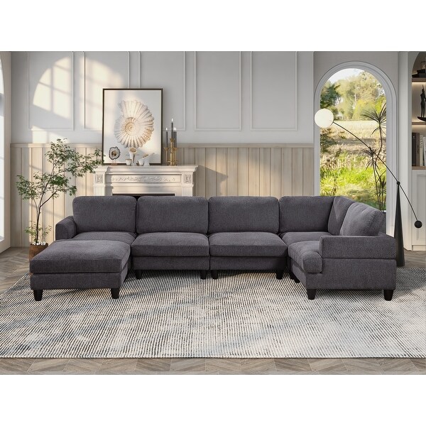 Modular Sofa Sectional Couch U Shaped Sofa Couch with Ottoman 6 Seat Chenille Corner Sofa for Living Room Bed Bath Beyond 40884144
