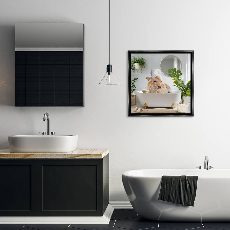 Stupell Pampered Cow in Bath Framed Floater Canvas Wall Art Design By CAD Designs