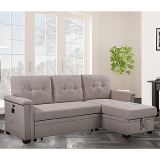 Reversible Sleeper Sectional Sofa w/ Storage Chaise USB Charging Ports ...
