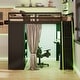 preview thumbnail 32 of 64, Wood Full Size Loft Bed with Blackout Curtains and RGB Lights, Gaming Loft Bed with Desk & Shelves Green+Black - Full