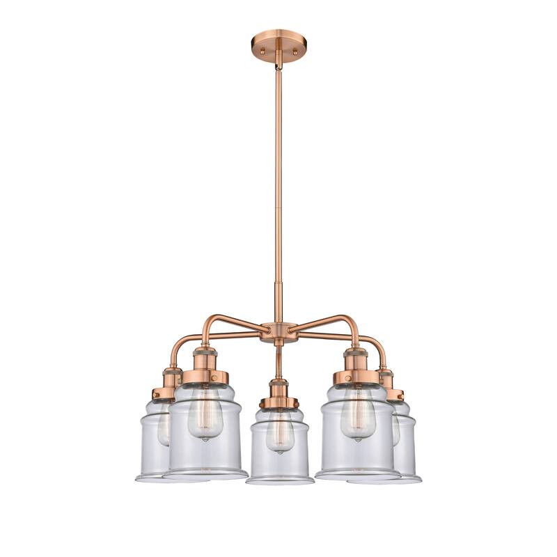 Innovations Lighting Canton - 5 Light 24" Stem Hung Chandelier - Clear/Antique Copper