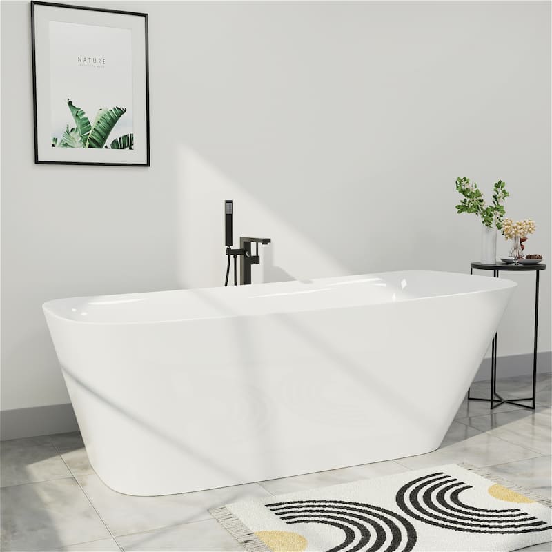 63 in. Acrylic Flatbottom Freestanding Bathtub Soaking with Pop Up Drain