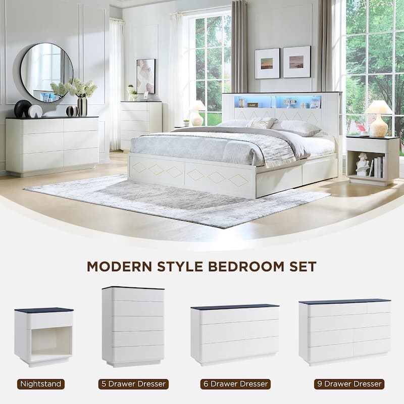 Modern 5 Drawer Dresser for Bedroom, Handle-less Wooden Dressers