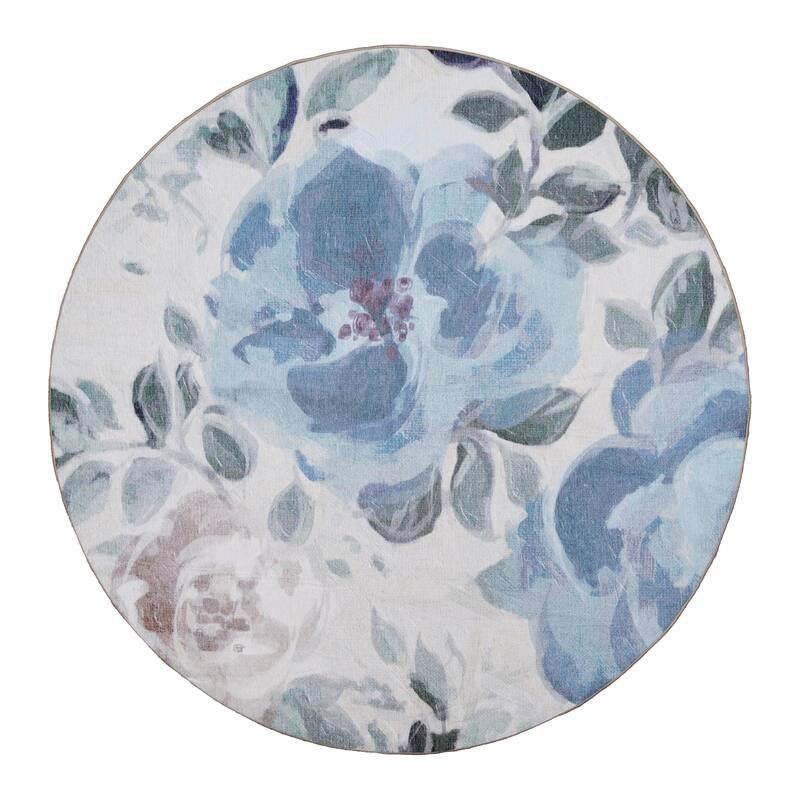 My Magic Carpet Sasha Floral Cream Blue Machine Washable Rug