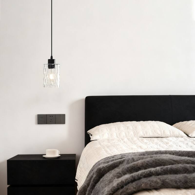 2 Pack 1-Light Kitchen Island Textured Clear Glass Pendant